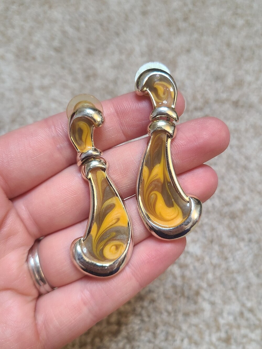 Vintage Groovy Swirl Earrings 70s 80s Hippie Enamel